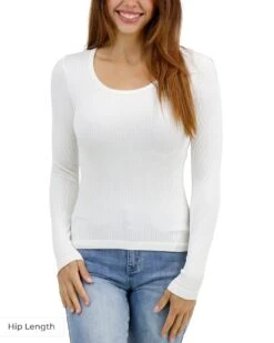 Scoop Neck Ivory Long Sleeve Brami -Active Aura Shop ScoopNeckLongSleeveBrami HipLength 7 1