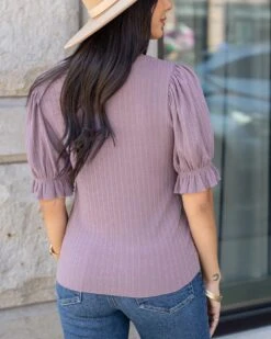 Scoop Neck Puff Mystic Purple Sleeve Top -Active Aura Shop ScoopNeckPuffSleeveTop MysticPurple 4