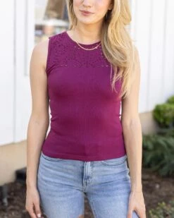 Seamless Cut-Out Layering Tank In Berry