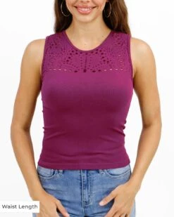 Seamless Cut-Out Layering Tank In Berry -Active Aura Shop SeamlessCutOutLayeringTank Waist 3