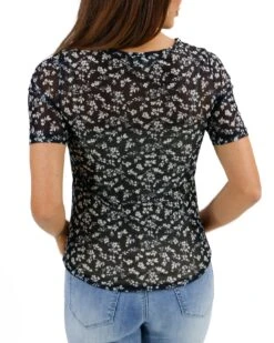 Short Sleeve Mesh Black Ditsy Top -Active Aura Shop ShortSleeveMeshTop BlackDitsy 2
