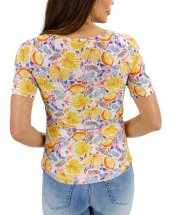 Short Sleeve Mesh Lemon Print Top -Active Aura Shop ShortSleeveMeshTop Lemon 2