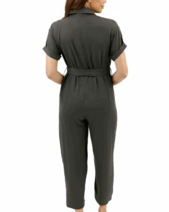 Short Sleeve Utility Army Wide Leg Jumpsuit -Active Aura Shop ShortSleeveUtilityJumpsuit Army 2
