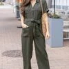 Short Sleeve Utility Army Wide Leg Jumpsuit 2 Short Sleeve Utility Army Wide Leg Jumpsuit -Active Aura Shop ShortSleeveUtilityJumpsuit Army 3