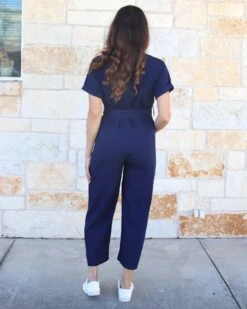 Short Sleeve Utility Navy Wide Leg Jumpsuit -Active Aura Shop ShortSleeveUtilityJumpsuit Navy 10
