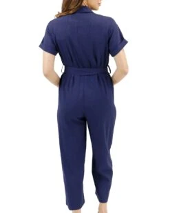 Short Sleeve Utility Navy Wide Leg Jumpsuit -Active Aura Shop ShortSleeveUtilityJumpsuit Navy 2