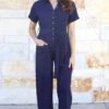 Short Sleeve Utility Navy Wide Leg Jumpsuit -Active Aura Shop ShortSleeveUtilityJumpsuit Navy 8