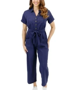 Short Sleeve Utility Navy Wide Leg Jumpsuit -Active Aura Shop ShortSleeveUtilityJumpsuit Navy 9