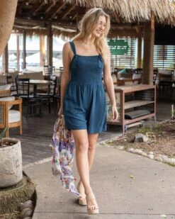 Shorts Smocked Deep Teal Romper -Active Aura Shop ShortsSmockedRomper DeepTeal 1