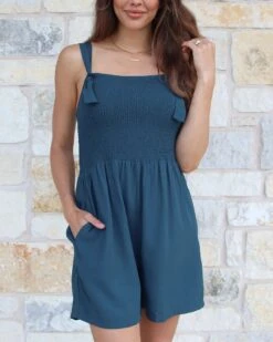 Shorts Smocked Deep Teal Romper