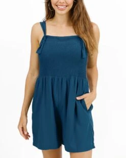 Shorts Smocked Deep Teal Romper -Active Aura Shop ShortsSmockedRomper DeepTeal 15