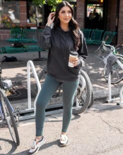 Fleece Lined Spruce Green Pocket Leggings -Active Aura Shop SignatureSoftOversizeHoodie VintageBlack 8