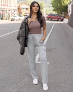 Signature Soft Mid-Heathered Grey Straight Leg Cargo Sweatpants -Active Aura Shop SignatureSoftStraightLegCargoPants 6