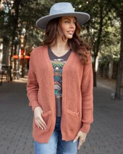 Slouchy Knit Baked Pumpkin Pocket Cardigan -Active Aura Shop SlouchyKnitPocketCardigan 7