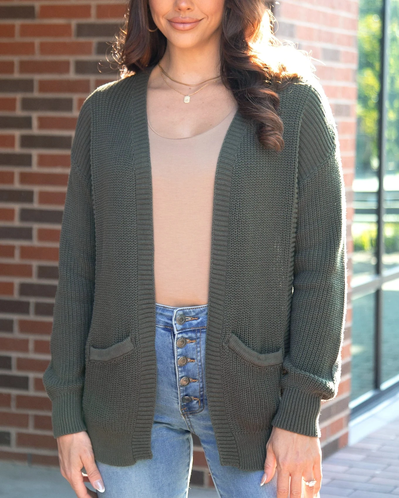 Slouchy Knit Deep Olive Pocket Cardigan 3 Slouchy Knit Deep Olive Pocket Cardigan