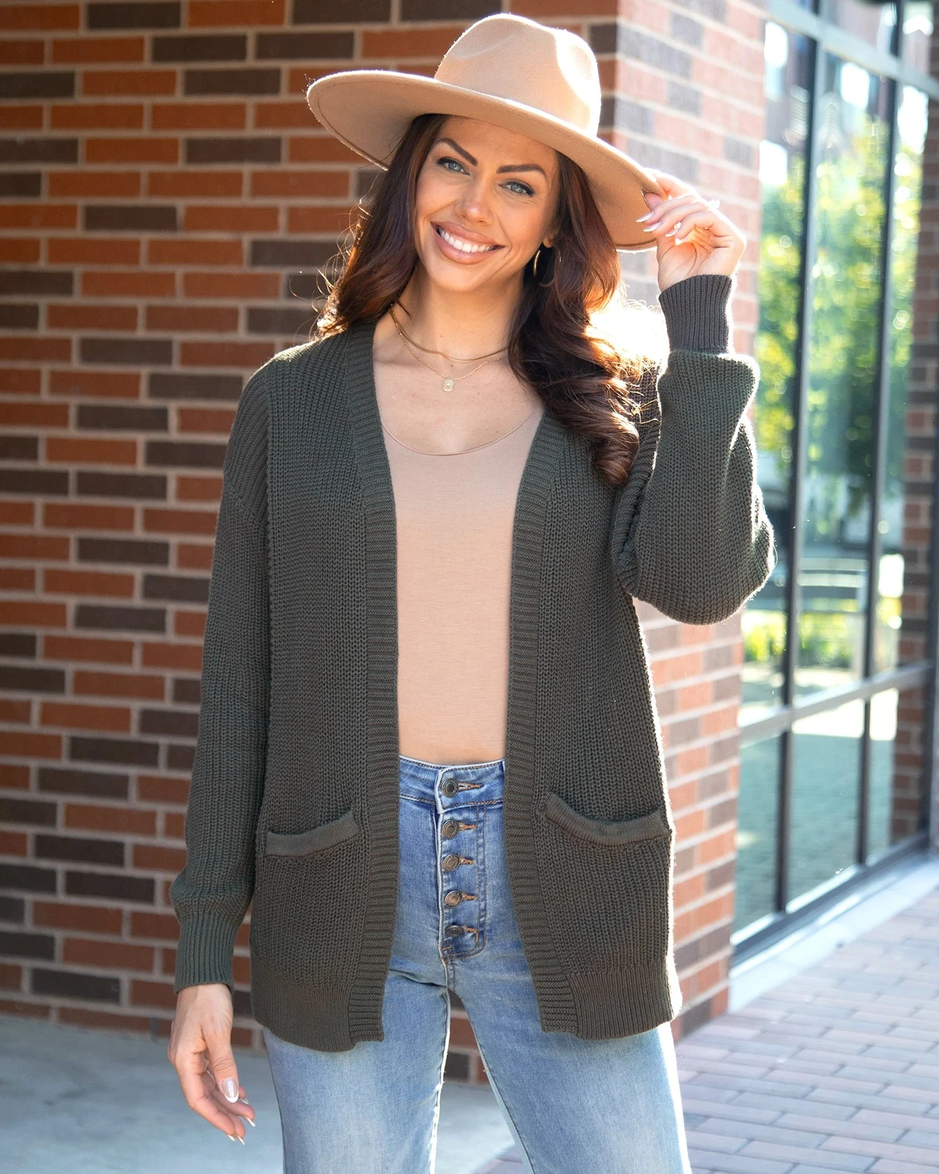 Slouchy Knit Deep Olive Pocket Cardigan 6 Slouchy Knit Deep Olive Pocket Cardigan - Image 4