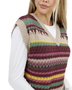 Slouchy Sleeveless Sweater Vest - FINAL SALE -Active Aura Shop SlouchySleevelessSweater MultiIntarsia 2