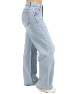 Slouchy Soft Wide Leg Jeans In Distressed Light-Wash -Active Aura Shop SlouchySoftWideLegJeans Distressed 1
