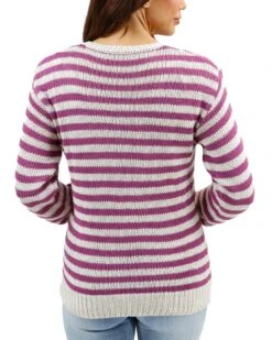 Berry Striped V-Neck Sweater -Active Aura Shop SlouchyStripedVNeckSweater BerryStripe 4