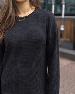Slouchy Black Waffle Pullover -Active Aura Shop SlouchyWafflePullover Black 9 4dcfce21 0b1f 4a12 b4c4 79018036a43e