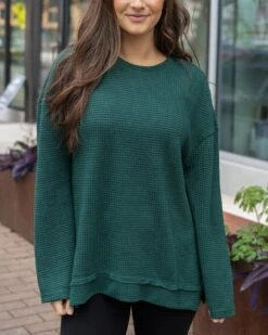 Slouchy Emerald Waffle Pullover