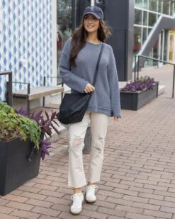 Slouchy Grey Waffle Pullover -Active Aura Shop SlouchyWafflePullover Grey 6