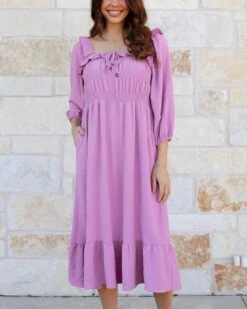 Smocked Ruffle Maxi Dress In Orchid
