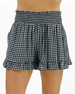 Black Gingham Smocked Summer Shorts -Active Aura Shop SmockedSummerShorts 1