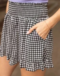 Black Gingham Smocked Summer Shorts -Active Aura Shop SmockedSummerShorts 10