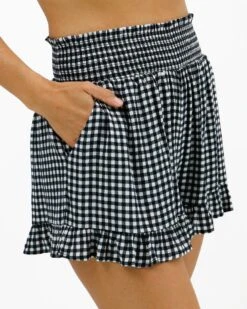 Black Gingham Smocked Summer Shorts -Active Aura Shop SmockedSummerShorts 2