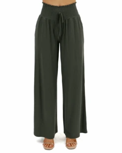 Smocked Wide Leg Olive Lounge Pants -Active Aura Shop SmockedWideLegLoungePants Olive 11 1