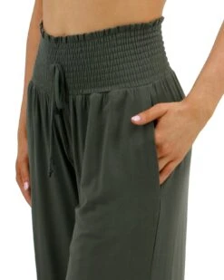 Smocked Wide Leg Olive Lounge Pants -Active Aura Shop SmockedWideLegLoungePants Olive 12 1