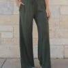 Smocked Wide Leg Olive Lounge Pants