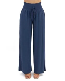 Smocked Wide Leg Smoke Blue Lounge Pants -Active Aura Shop SmockedWideLegLoungePants SmokeBlue 1 1