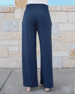 Smocked Wide Leg Smoke Blue Lounge Pants -Active Aura Shop SmockedWideLegLoungePants SmokeBlue 23