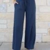Smocked Wide Leg Smoke Blue Lounge Pants