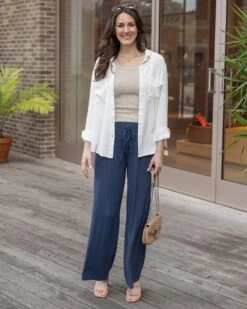 Smocked Wide Leg Smoke Blue Lounge Pants -Active Aura Shop SmockedWideLegLoungePants SmokeBlue 26