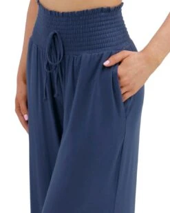 Smocked Wide Leg Smoke Blue Lounge Pants -Active Aura Shop SmockedWideLegLoungePants SmokeBlue 3 1