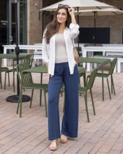 Smocked Wide Leg Smoke Blue Lounge Pants -Active Aura Shop SmockedWideLegLoungePants SmokeBlue 7