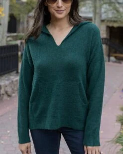 So Soft Deep Green Knit Sweater Hoodie