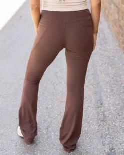 Soft-Stretch Dark Brown Flare Leggings -Active Aura Shop SoftStretchFlareLeggings DarkBrown 2
