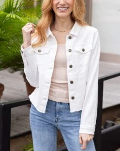 Soft Wash Denim Jacket In White - FINAL SALE