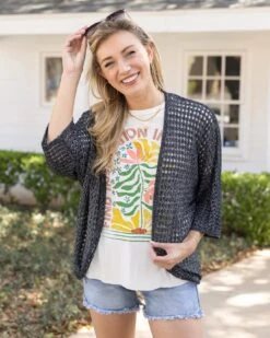 Springtime Salt & Pepper Cocoon Cardigan -Active Aura Shop SpringTimeCocoonCardi SaltPepper 7