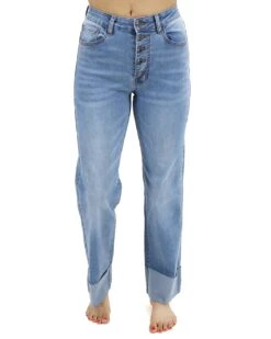 Straight Leg Cuffed Mid-Wash Jeans -Active Aura Shop StraightLegCuffedJeans MidWash 1 1