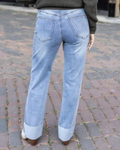 Straight Leg Cuffed Mid-Wash Jeans -Active Aura Shop StraightLegCuffedJeans MidWash 4