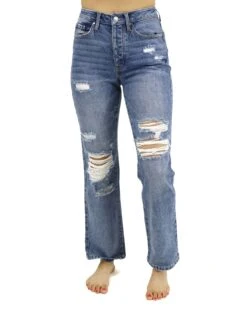 Stretch Mix Distressed Mid-Wash 90's Jeans -Active Aura Shop StretchMix90sJeans Distressed MidWash 1