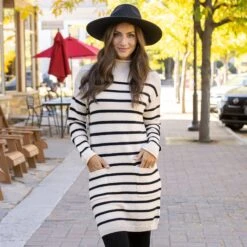 Striped Natural/Black Sweater Dress 14 Striped Natural/Black Sweater Dress -Active Aura Shop StripedSweaterDress NaturalBlack 11