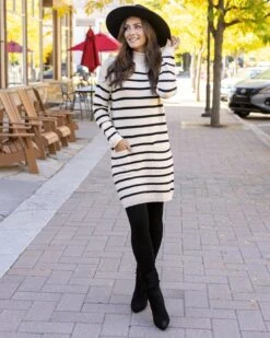 Striped Natural/Black Sweater Dress 12 Striped Natural/Black Sweater Dress -Active Aura Shop StripedSweaterDress NaturalBlack 12