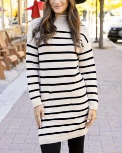 Striped Natural/Black Sweater Dress