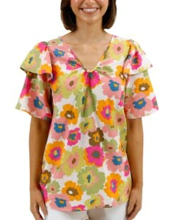 Multi Floral Summer Breeze Blouse -Active Aura Shop SummerBreezeBlouse MultiFloral 1